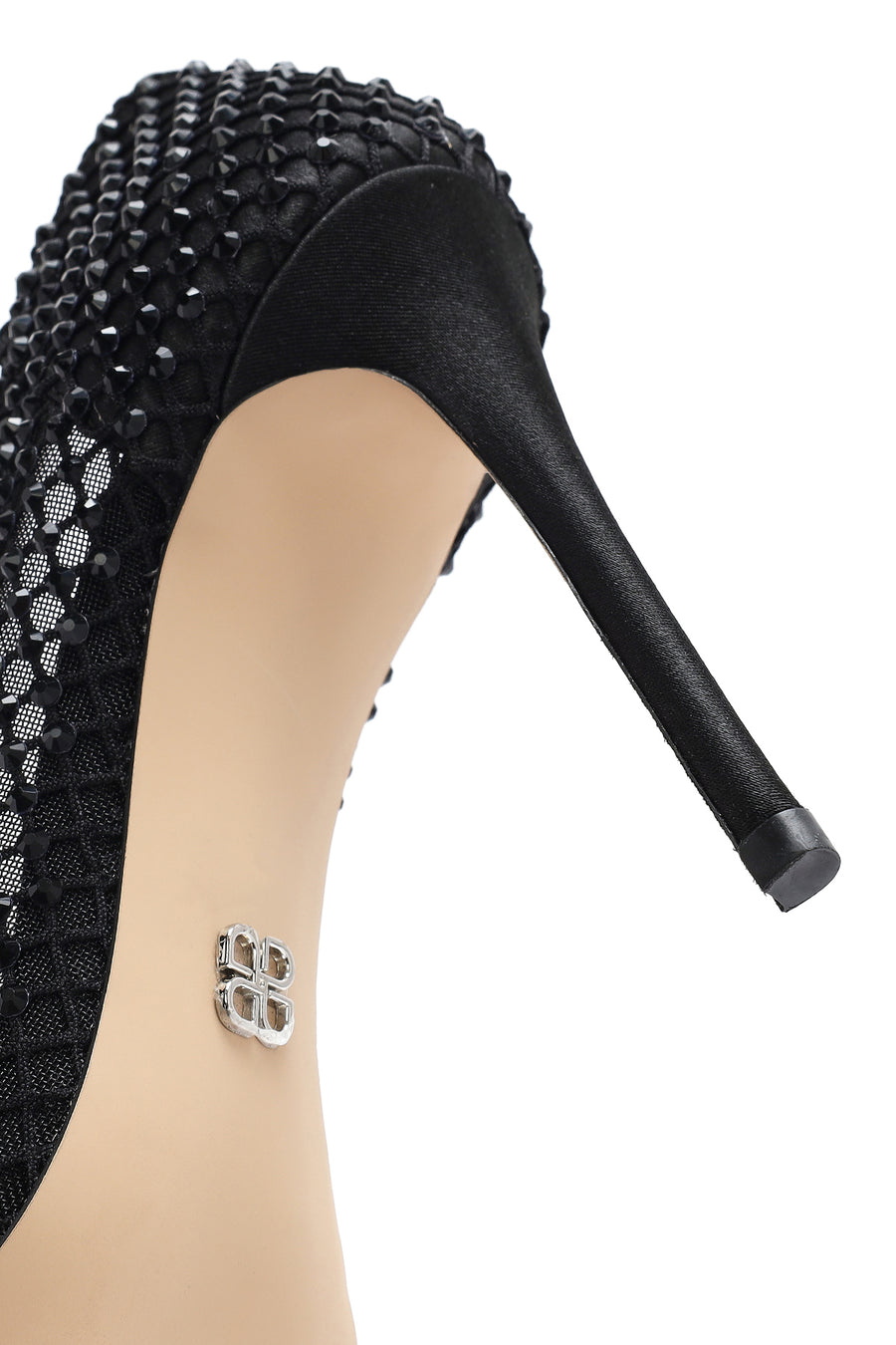 Women's Black Stone High Thin Heel Leather Stiletto