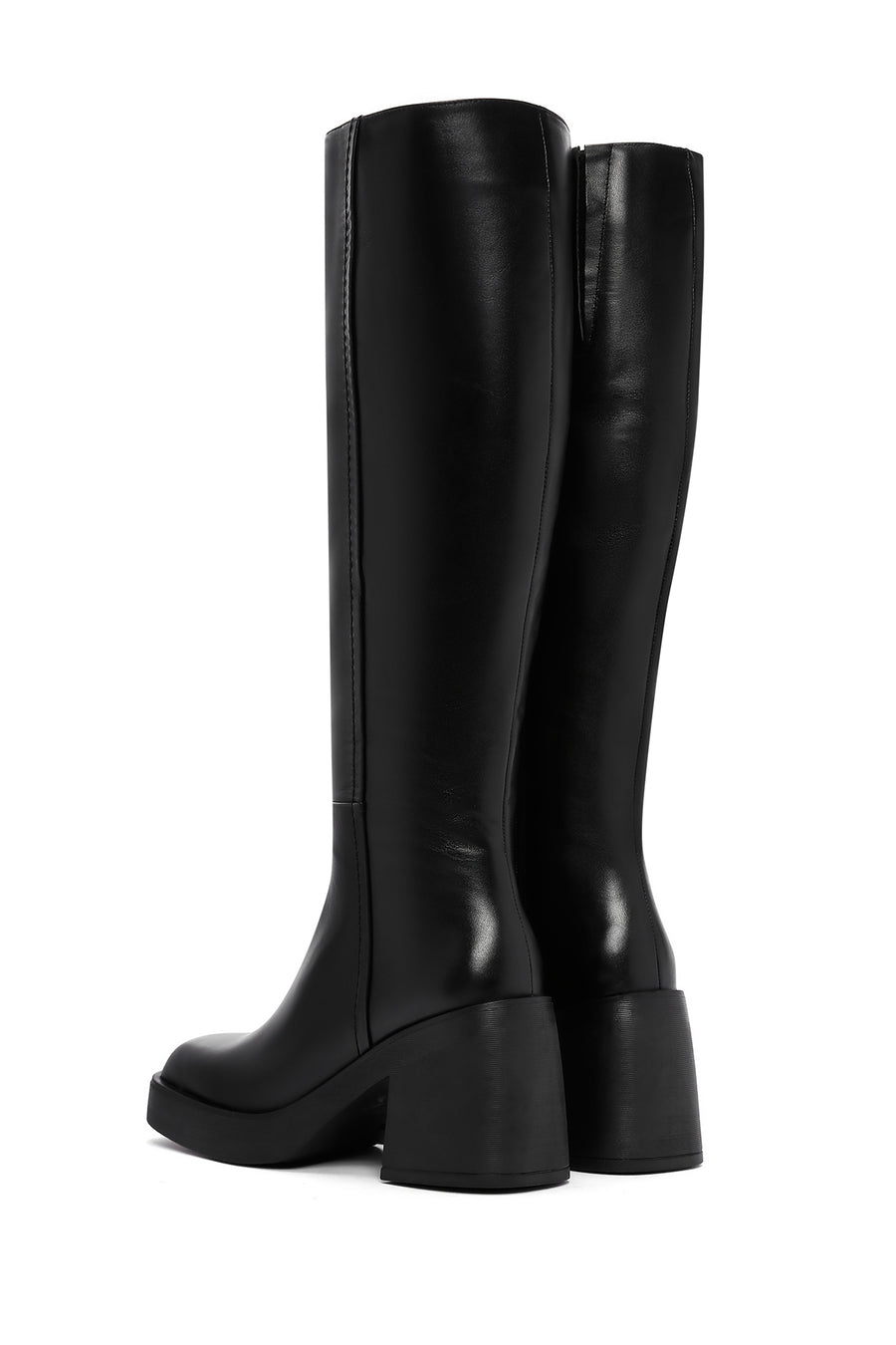 Women's Black Thick Heeled Zippered Casual Leather Boots