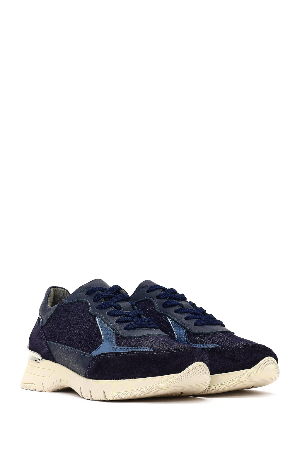 Kadın Lacivert Bağcıklı Kalın Tabanlı Deri Sneaker