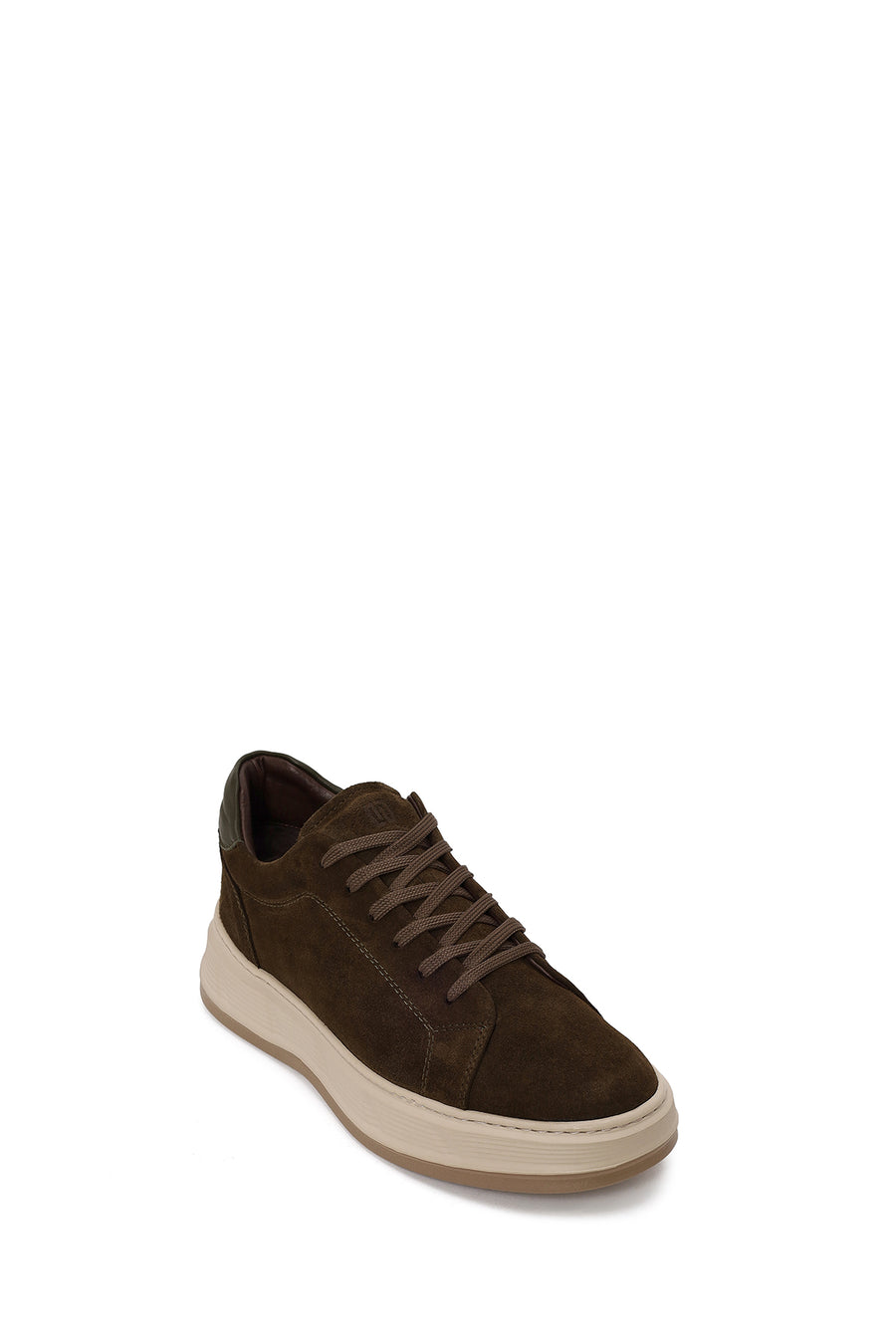 Male Khaki Lace-Up Thick-Soled Suede Leather Sneaker