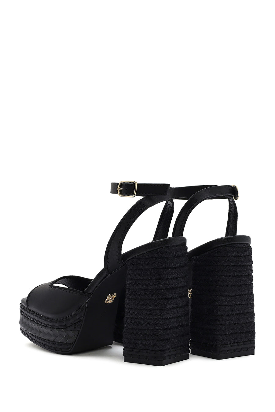 Women's Black Ankle Buckle Platform High Thick Heel Sandals