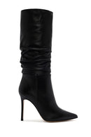 Woman Black High Thin-Heeled Leather Boots | Derimod