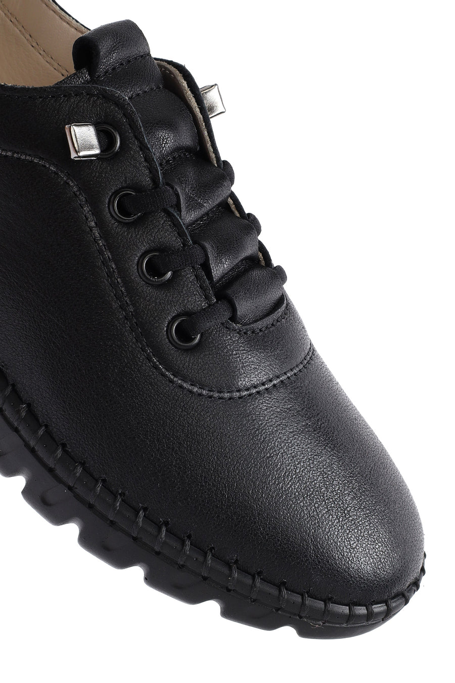 Women's Black Lace-Up Leather Sneaker