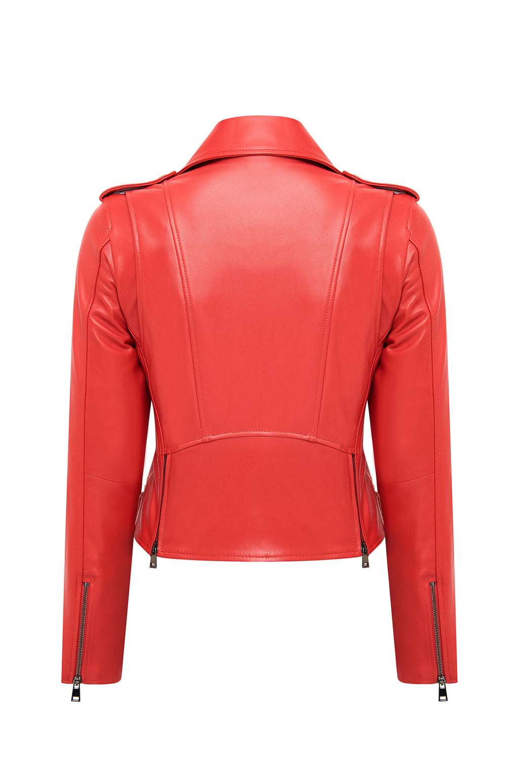 Newage Kadın Kırmızı Slim-Fit Biker Deri Ceket