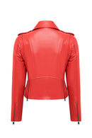 Newage Women's Red Slim-Fit Biker Leather Jacket | Derimod