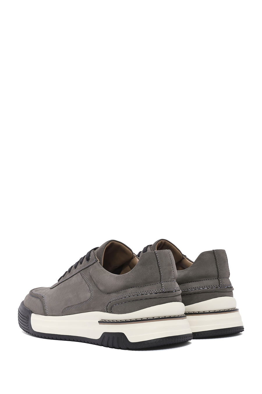 Erkek Gri Bağcıklı Nubuk Deri Sneaker
