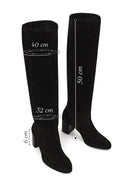 Woman Black Thick-Heeled Suede Boots | Derimod