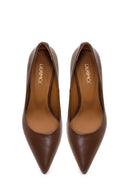 Woman Light Brown Leather Stiletto with Thin Heel | Derimod