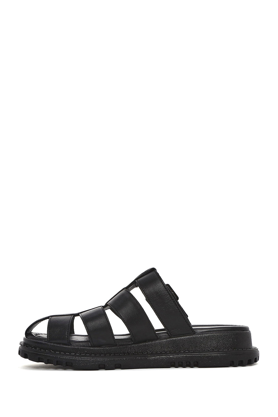 
Women's Black Thick Sole Leather Slippers
