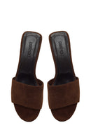 Women's Brown Thick-Soled Suede Leather Slippers | Derimod