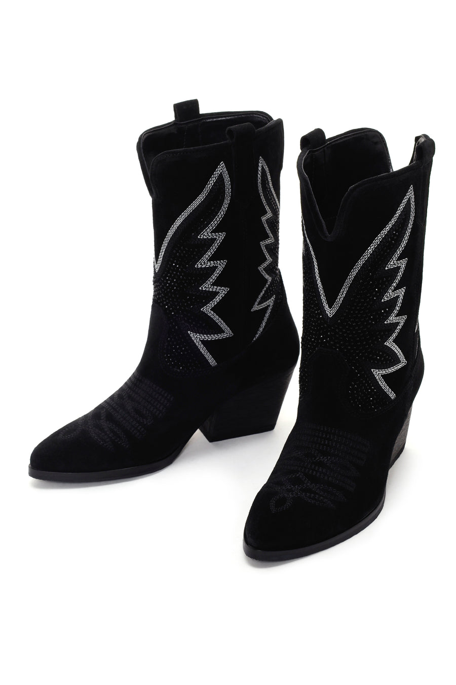 Women's Black Stone Leather Cowboy Boots
