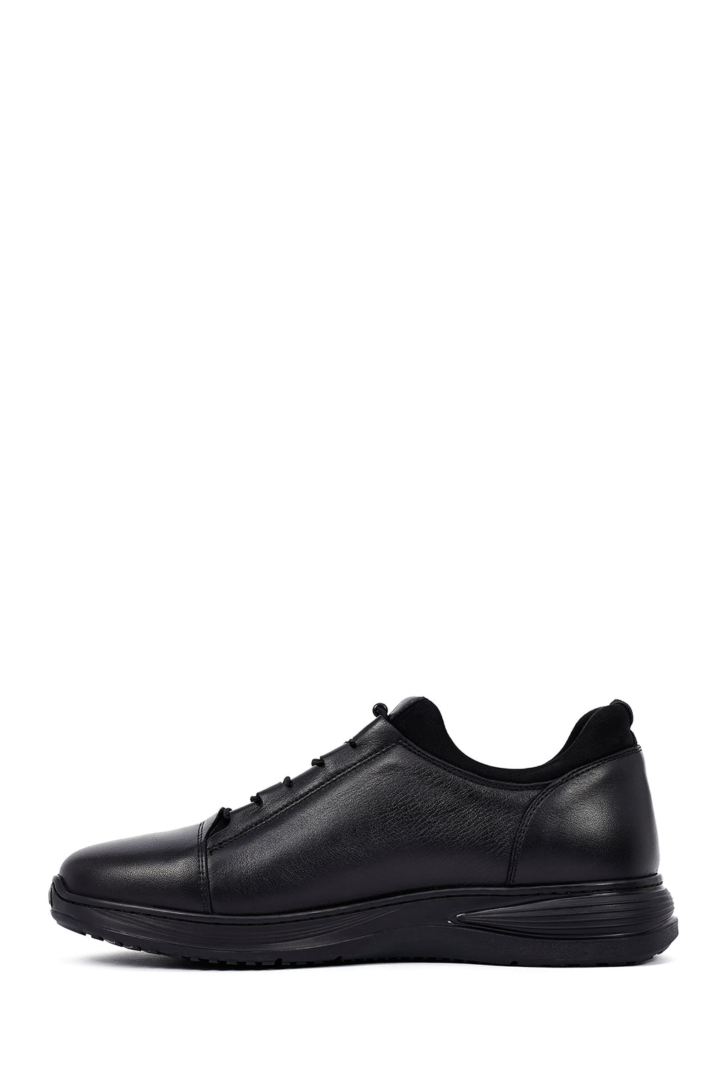 Erkek Siyah Bağcıklı Deri Casual Sneaker