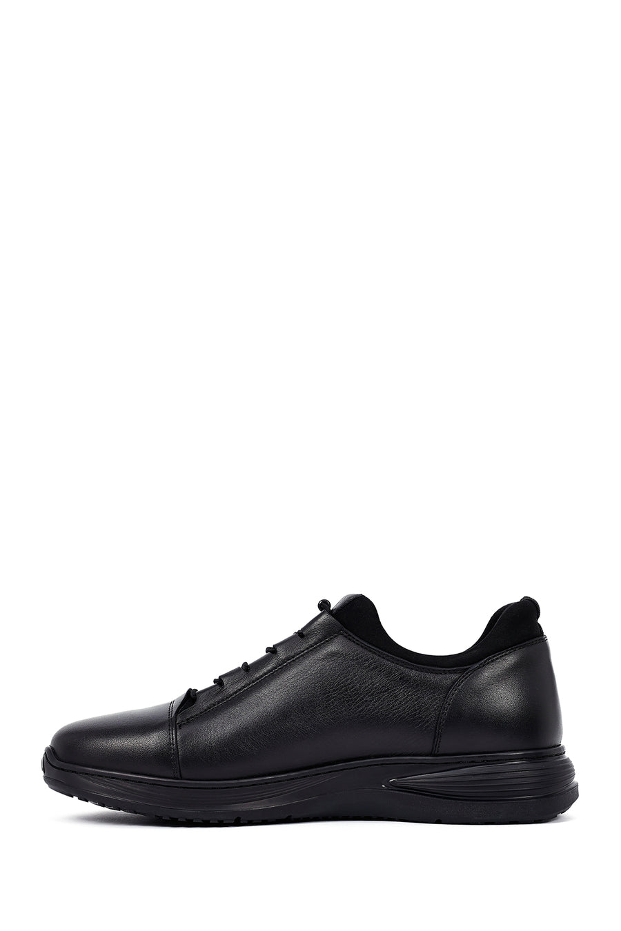 Men's Black Lace-Up Leather Casual Sneakers