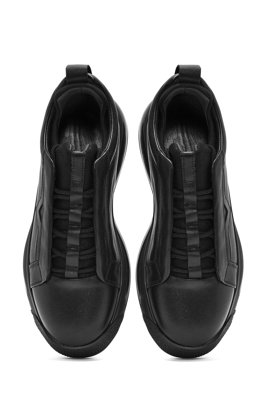 Erkek Siyah Bağcıklı Deri Sneaker