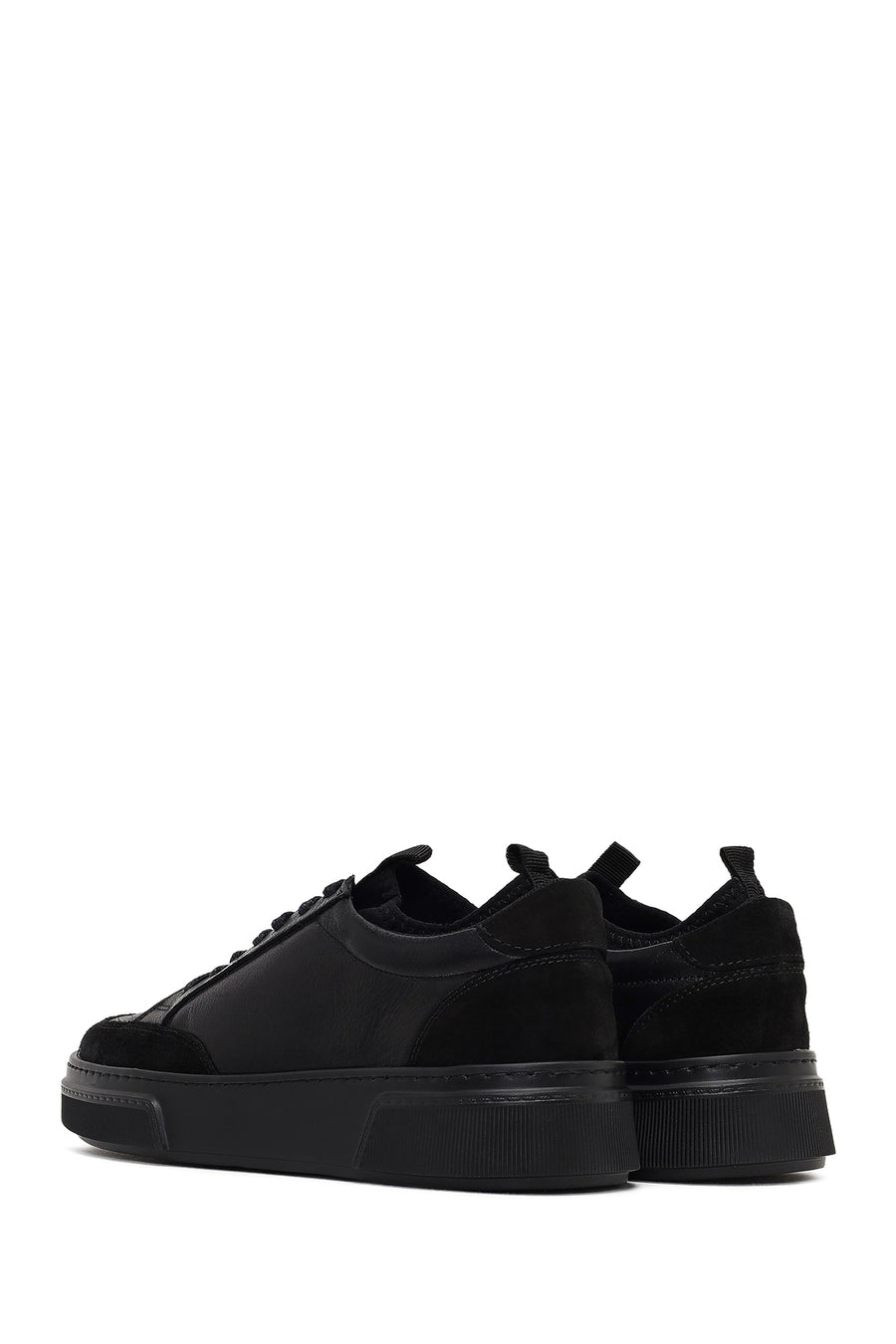 Erkek Siyah Bağcıklı Kalın Tabanlı Deri Sneaker
