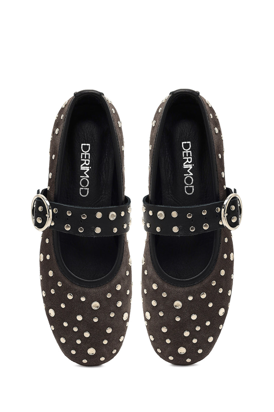 Women's Anthracite Buckled Suede Leather Ballet Flat