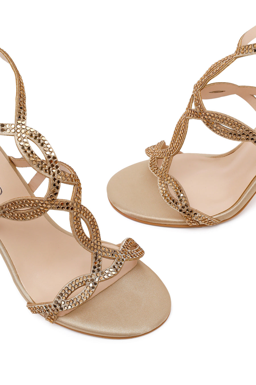 Woman Beige Ankle-Buckle Embellished High Thin-Heel Sandal