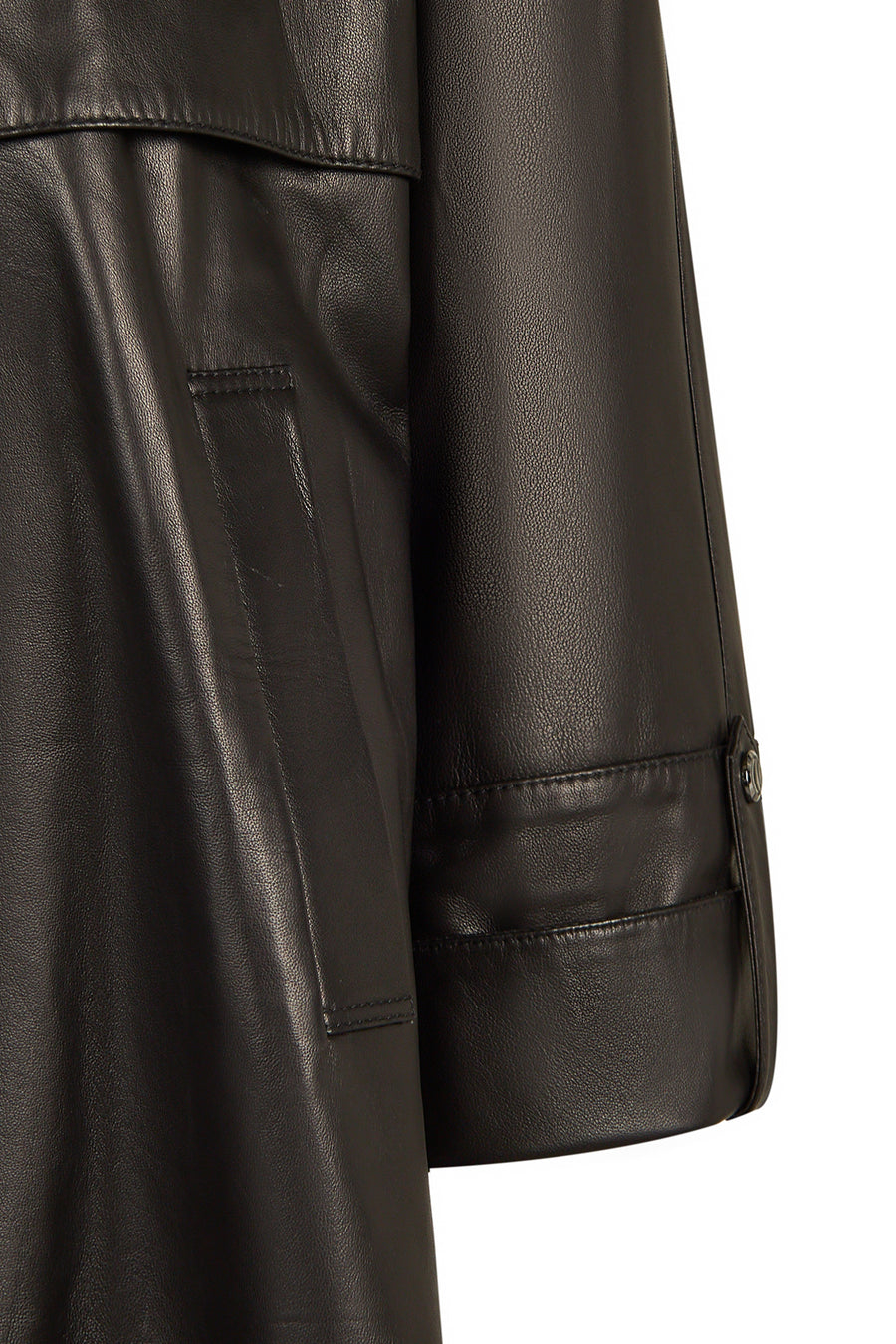 Adele Woman Black A-Line Hooded Fur Collar Leather Overcoat