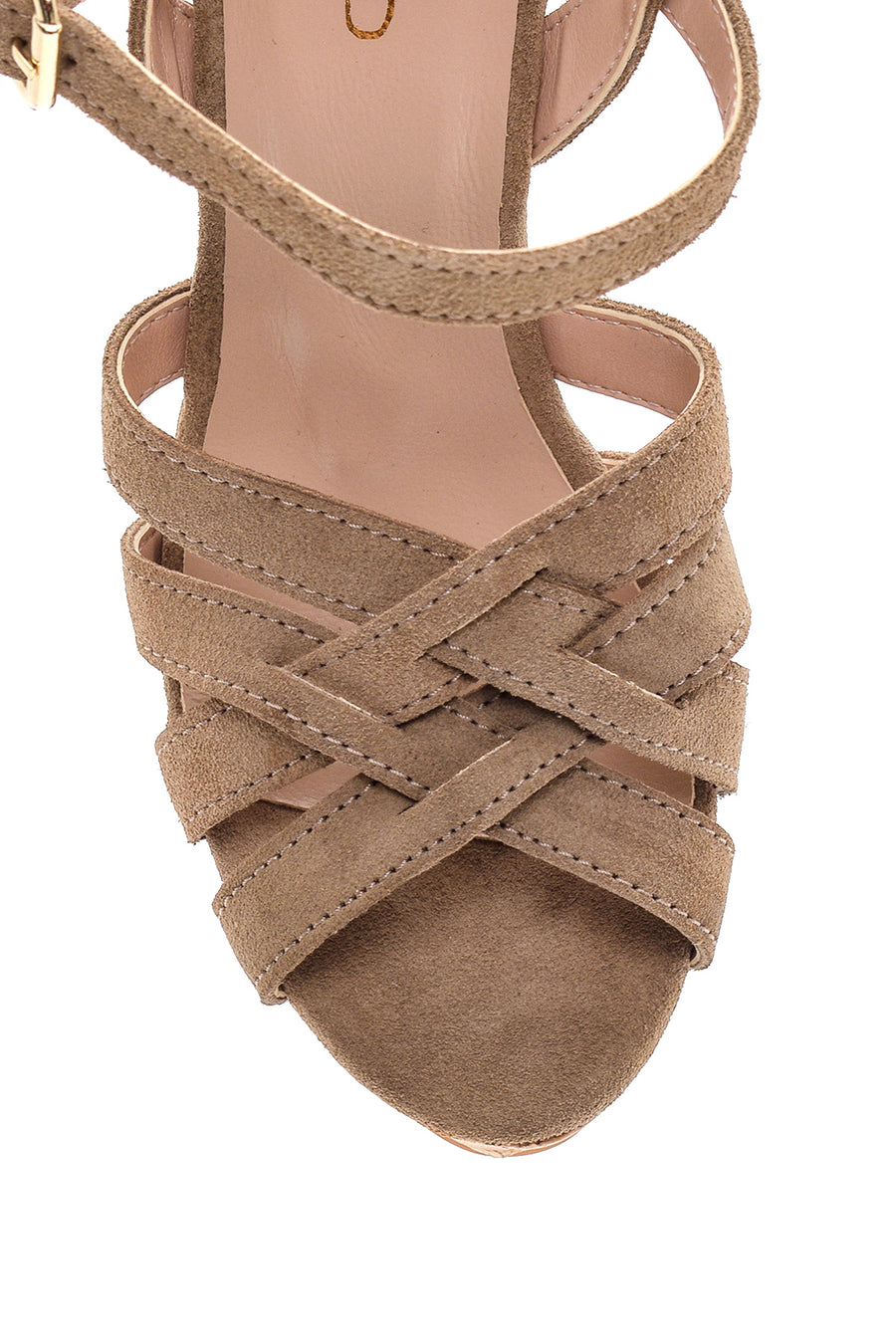 Women's Beige Suede Leather Wedge Heel Sandals