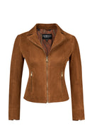 Lara Woman Camel Short Suede Leather Jacket | Derimod
