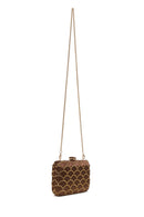 Woman Bronze Long Chain Strap Rhinestone Mini Clutch Evening Bag | Derimod