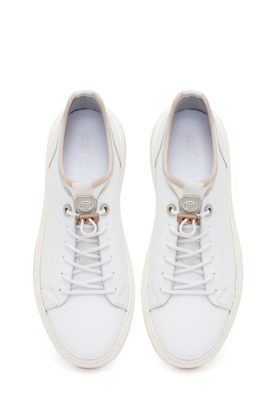 Erkek Beyaz Bağcıklı Kalın Tabanlı Deri Sneaker