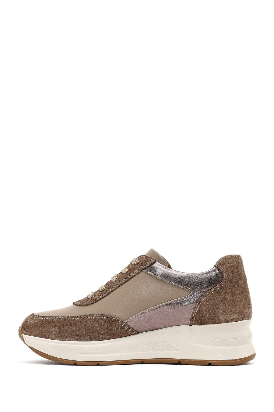 Women's Mink Lace-Up Wedge Heel Leather Sneaker