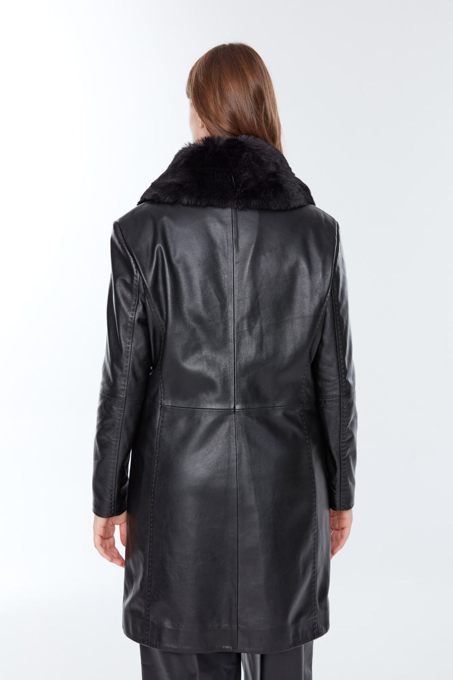Christina Women's Black Plus Size Leather Coat