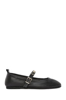 Women's Black Buckle Leather Ballerinas | Derimod