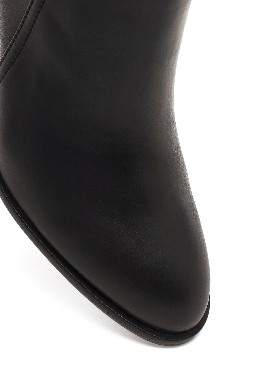 Women's Black Buckled Zippered Thick Heeled Leather Boot