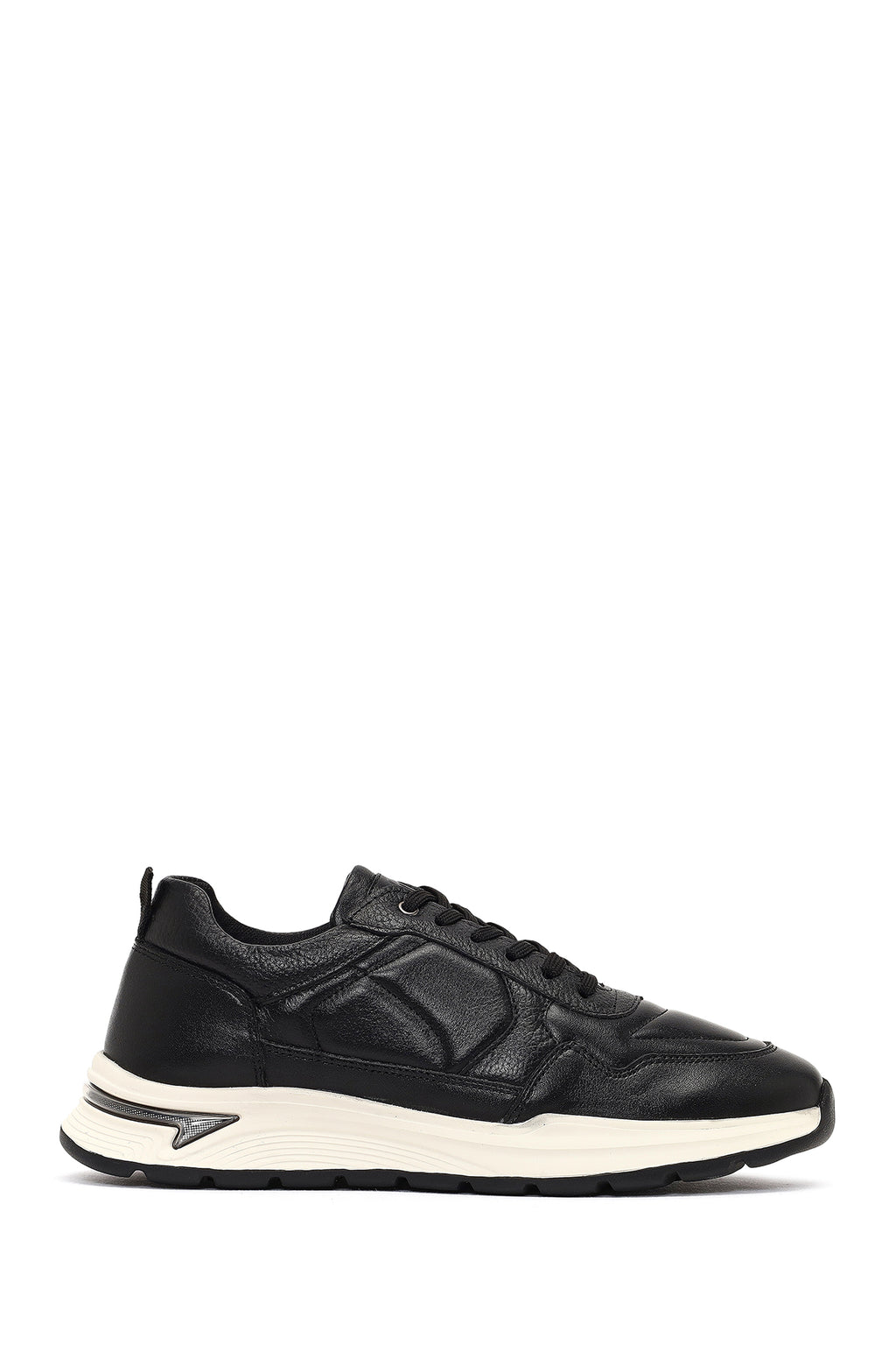 Erkek Siyah Bağcıklı Kalın Tabanlı Deri Sneaker