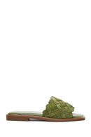 Women's Green Leather Braided Slippers | Derimod