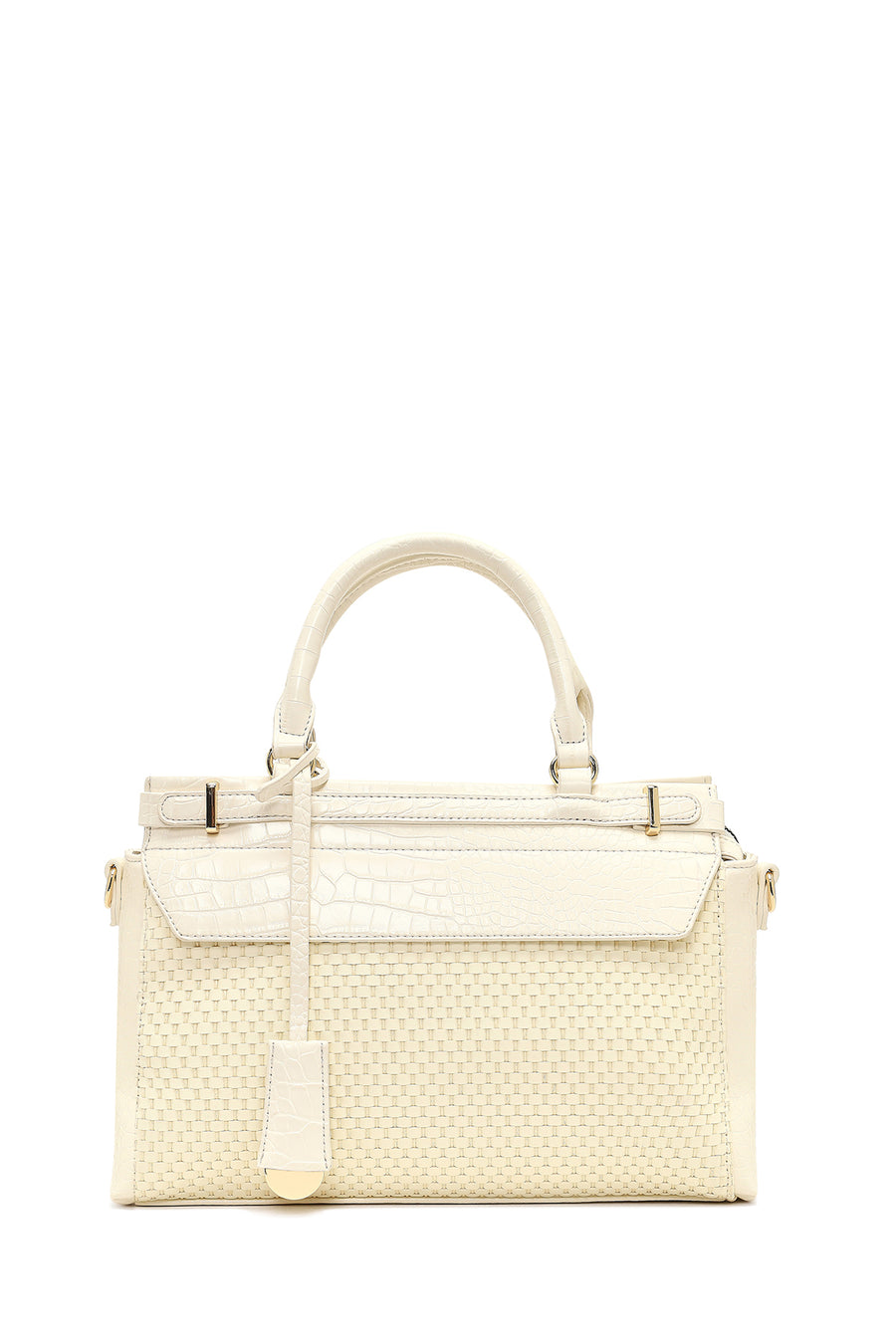 Women's Cream Long Strap Patterned Shoulder Bag