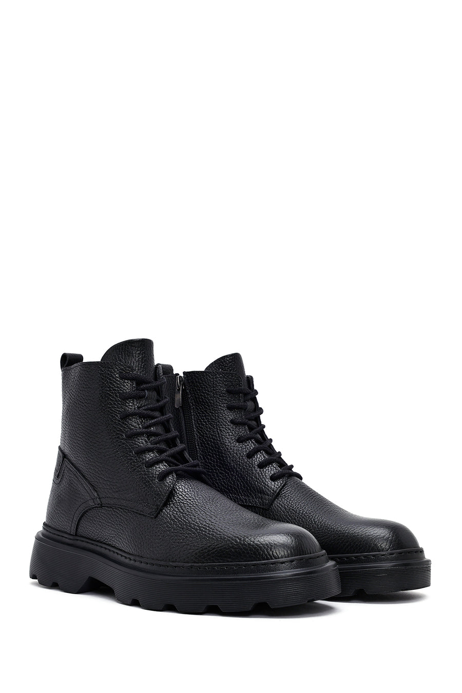 Male Black Zip Closure Thick-Soled Leather Boots