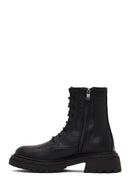 Women's Black Zippered Leather Combat Boot | Derimod