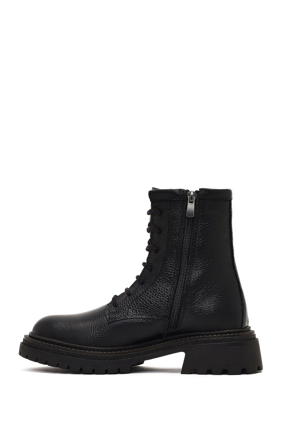 Women's Black Zippered Leather Combat Boot