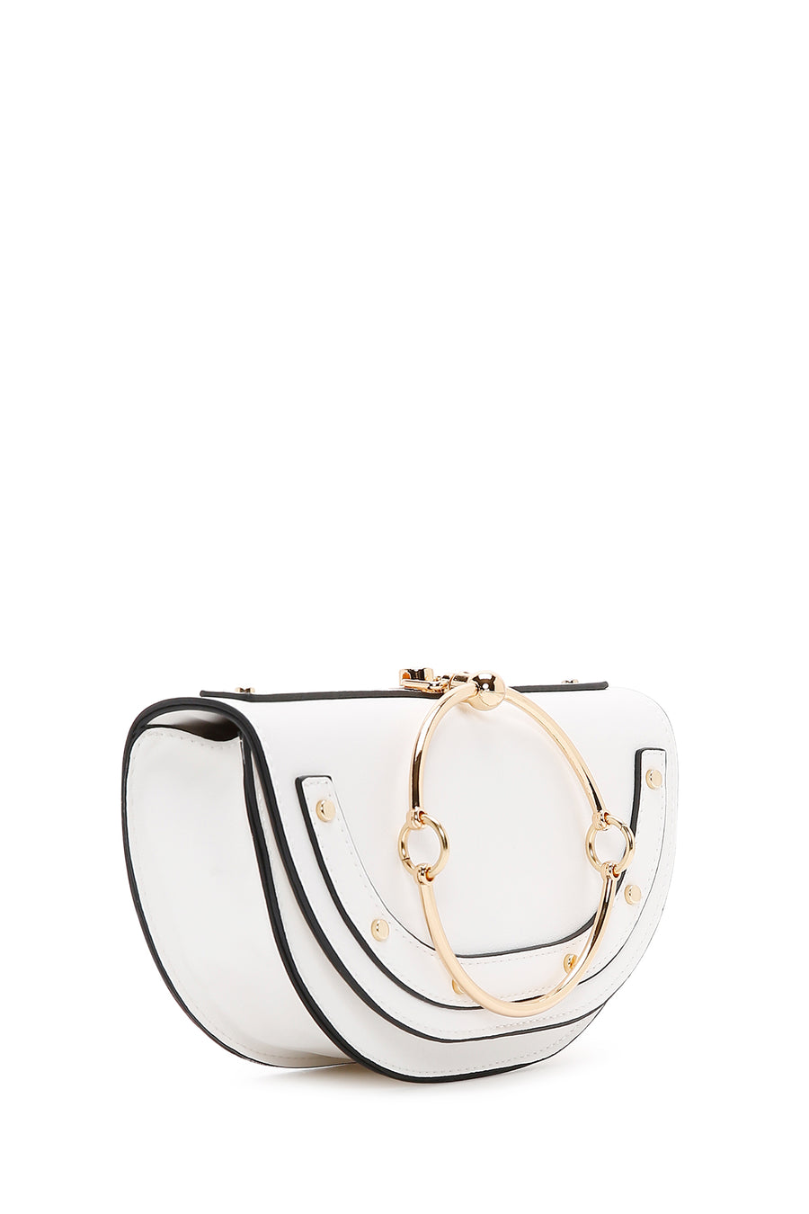 Women's White Long Chain Strap Mini Evening Clutch Bag