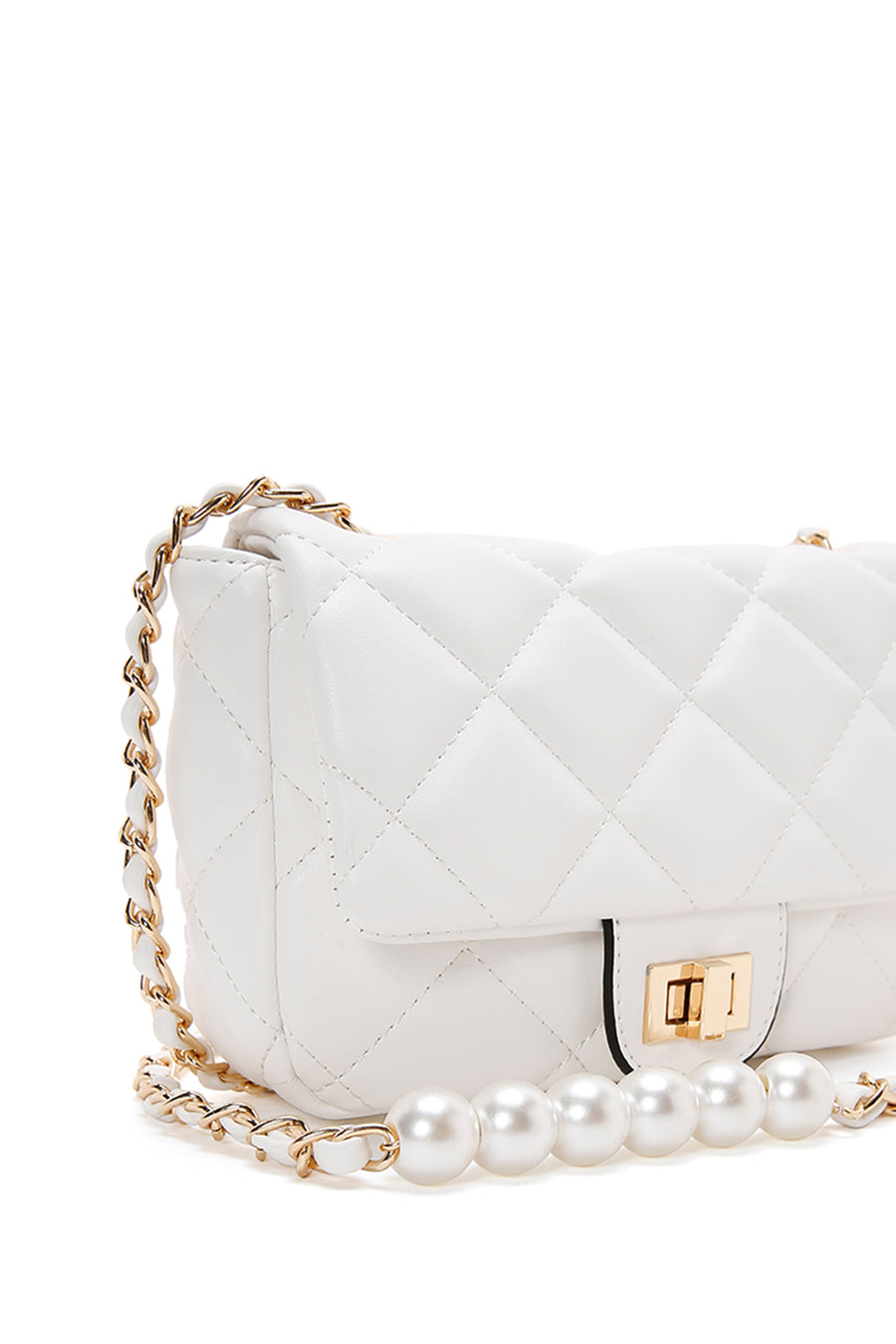 Women's White Long Strap Quilted Crossbody Bag