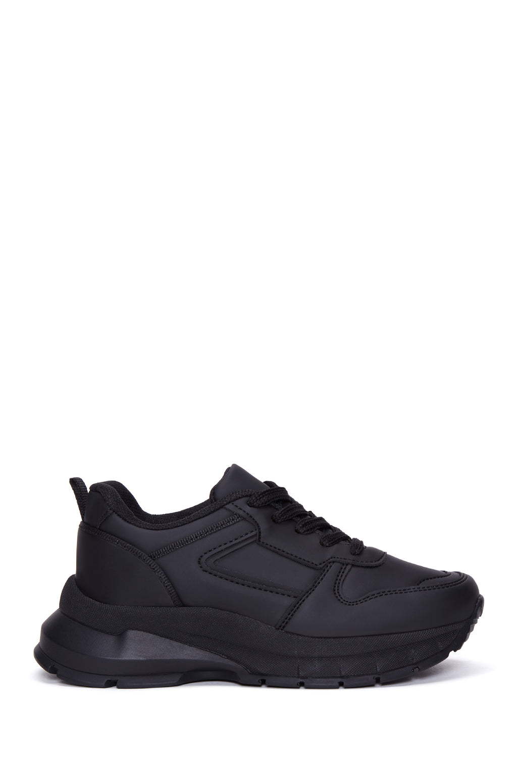 Kadın Siyah Kalın Tabanlı Bağcıklı Sneaker