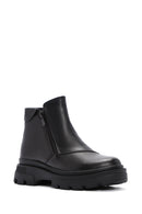 Woman Black Zippered Thick Sole Leather Boat | Derimod