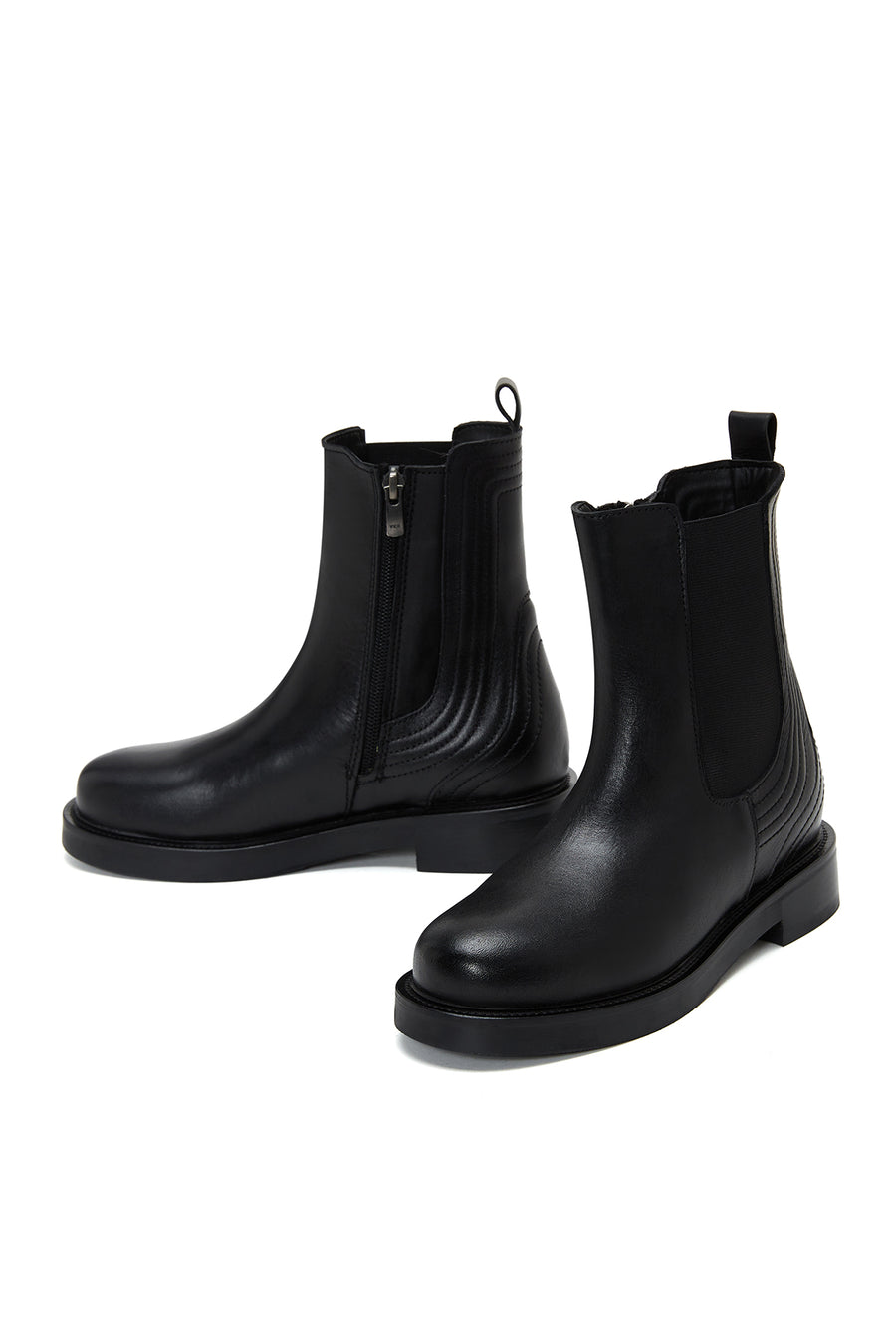 Women's Black Leather Zippered Chelsea Boots