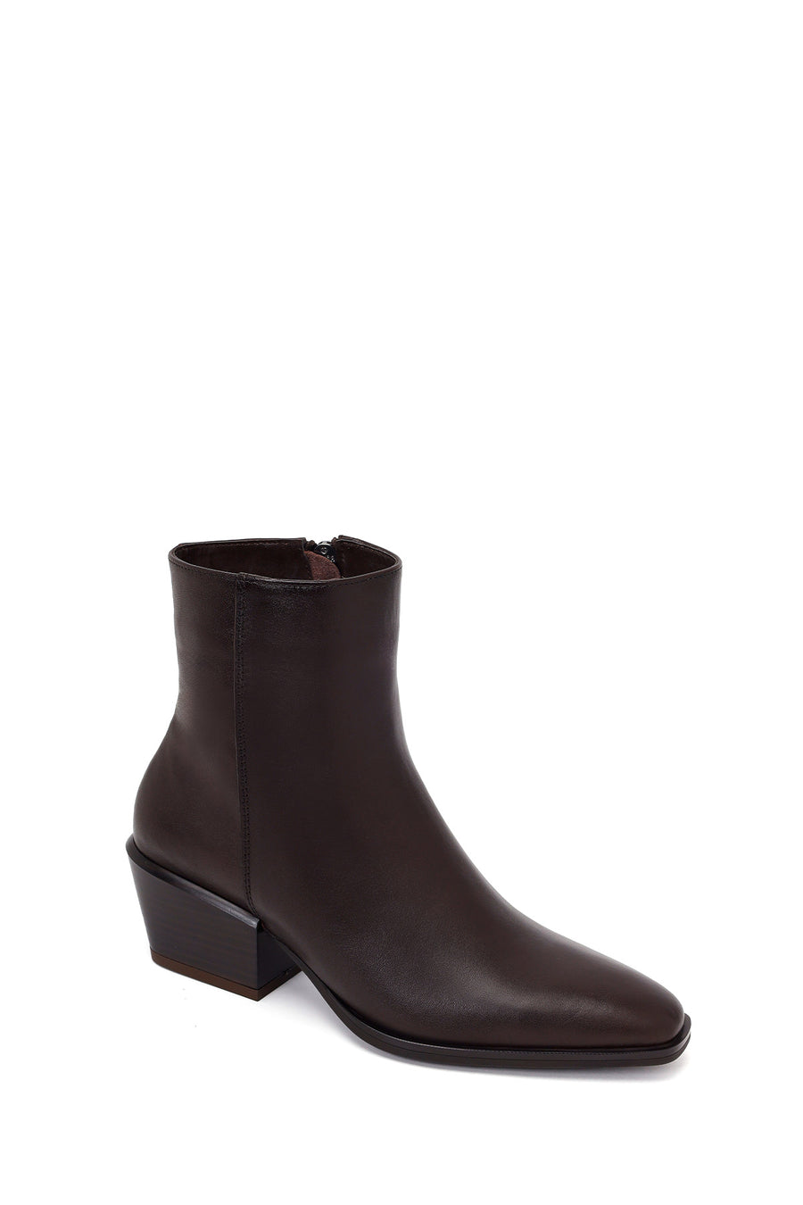 Woman Brown Zip Closure Short Thick-Heeled Leather Cowboy Boots