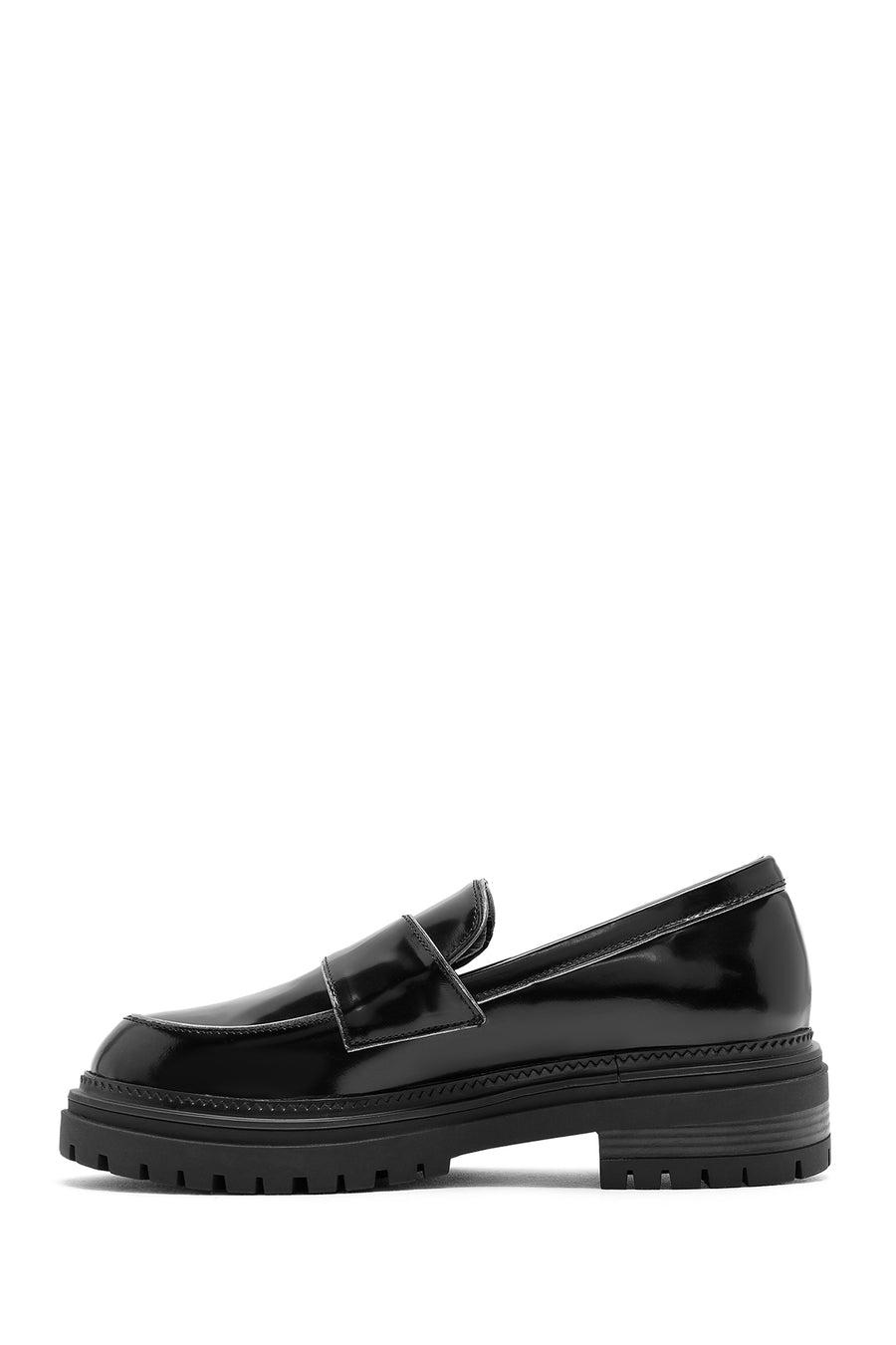 Women's Black Thick Soled Leather Masculine Loafer