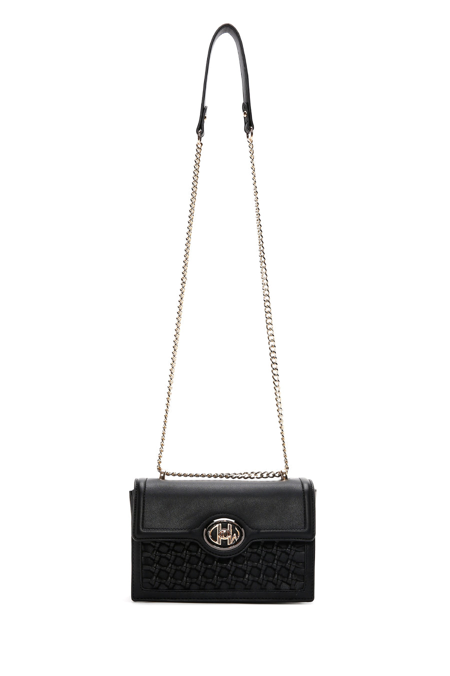 Women's Black Long Chain Strap Knitted Crossbody Bag