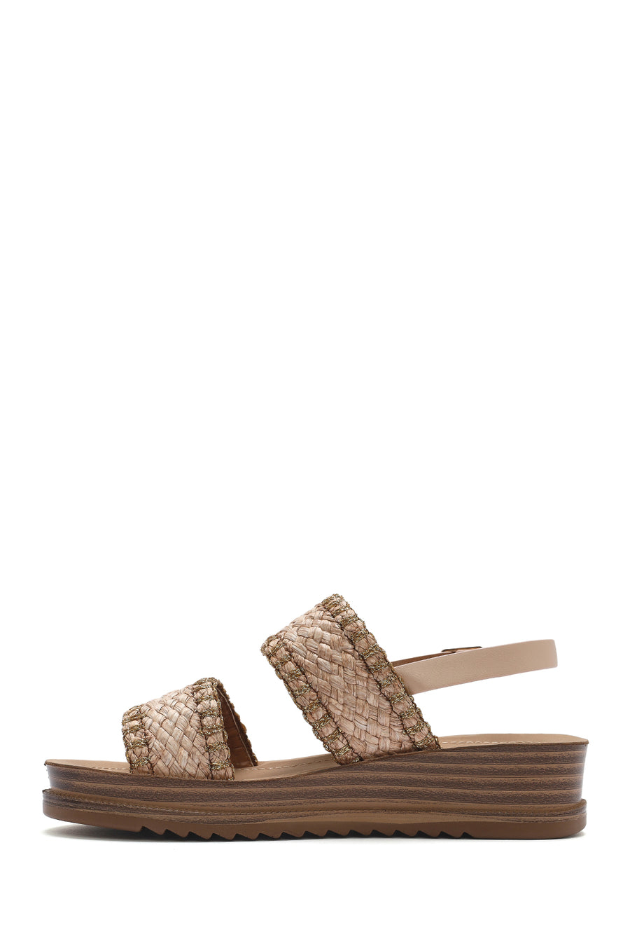 Women's Beige Ankle Buckle Thick Soled Straw Sandals
