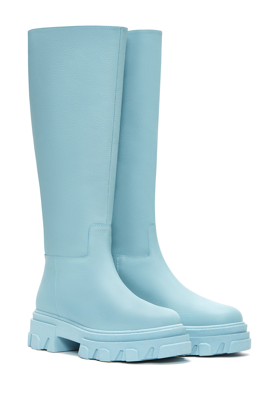 Women's Green Leather Thick Soled Boots