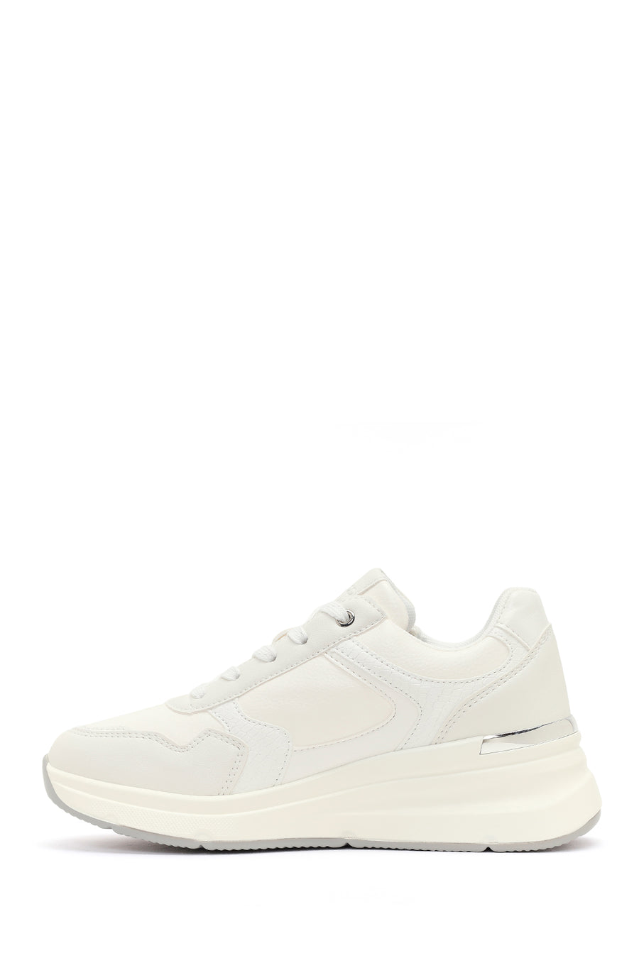 Woman White Side-Zip Lace-Up Thick-Sole Sneakers