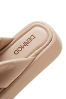 Women's Beige Buckle Detailed Leather Slippers | Derimod