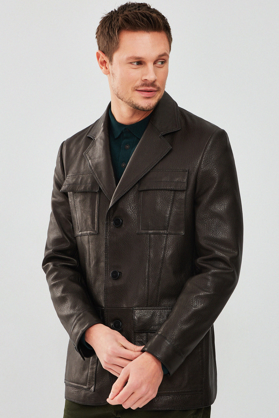 Kane Men's Black Blazer Safari Leather Jacket