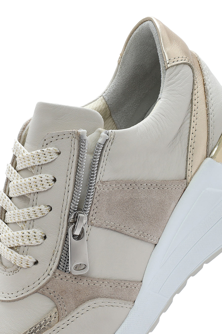 Women's Beige Wedge Heel Side Zip Leather Sneakers